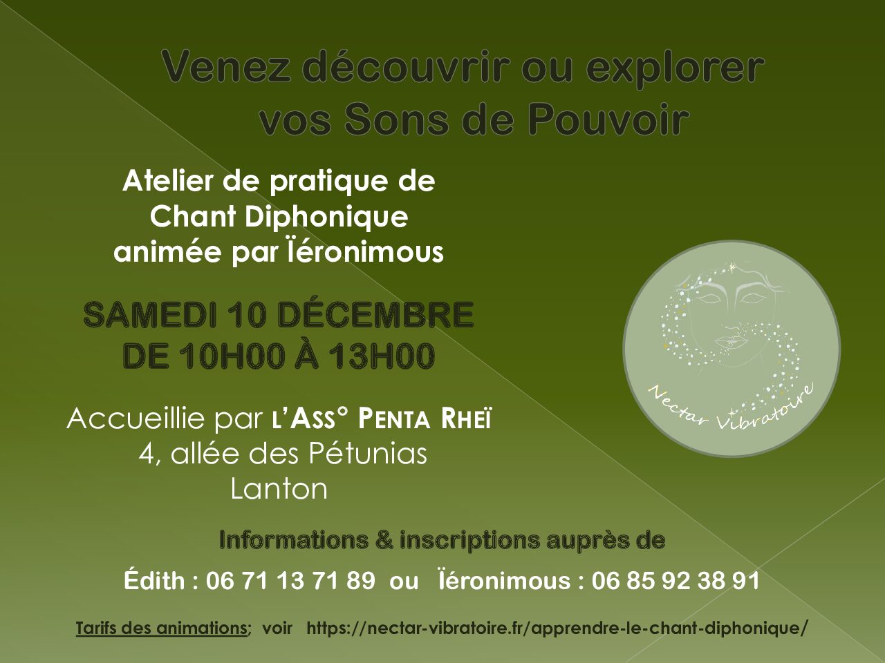 Atelier de Chant Diphonique le 10 décembre à Lanton